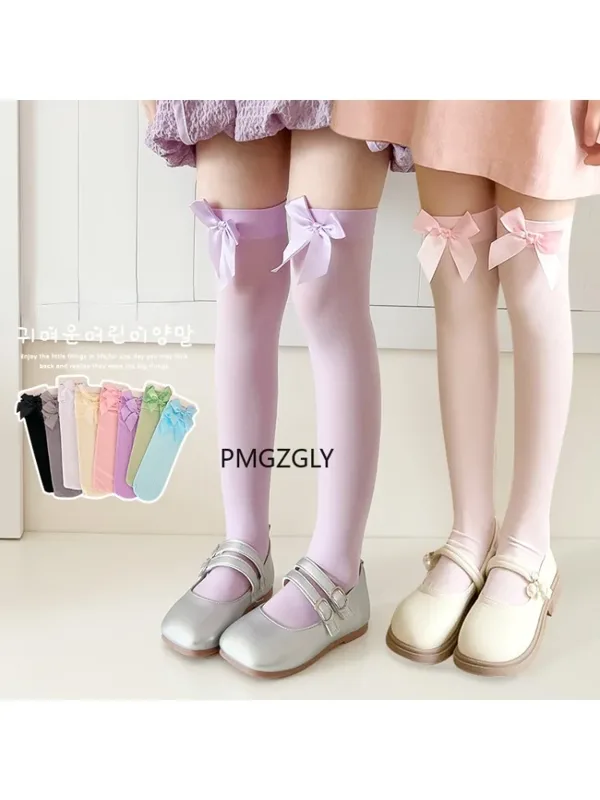 Thigh High Sock Stay Up - Girls Stockings * Pink Bow Knee