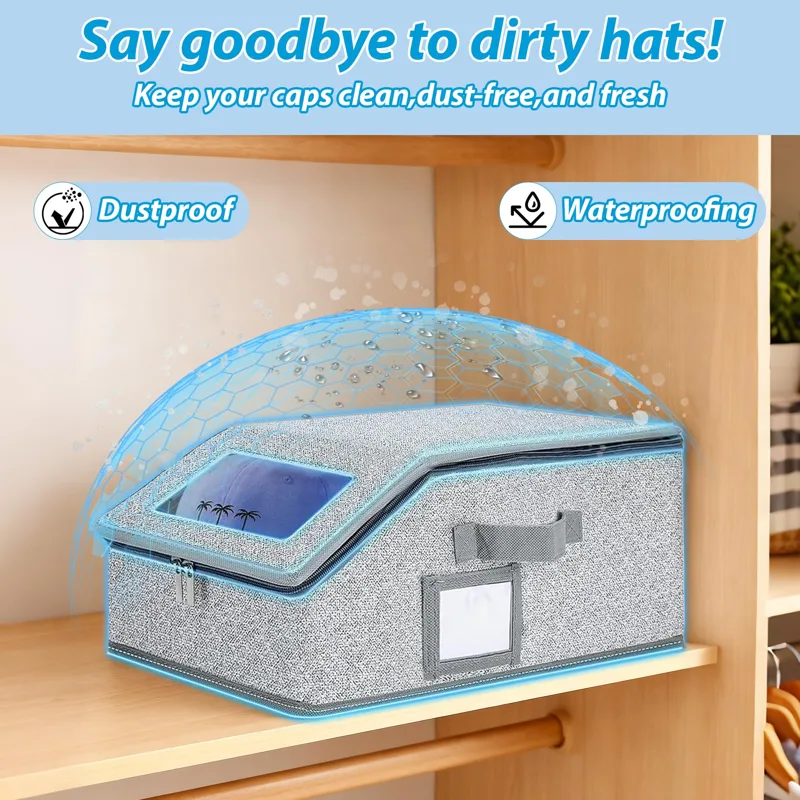 Sock Organizer Tray - Foldable Zipper Baseball Cap Storage Box