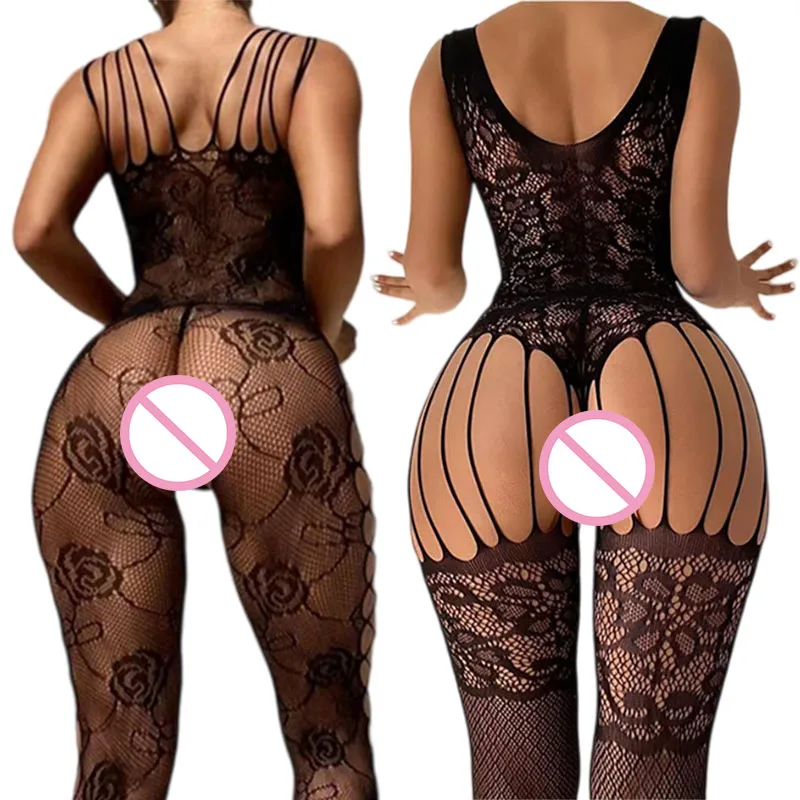 Fishnet Stocking Women - Black Crotchless Soft Stretch Body Stockings