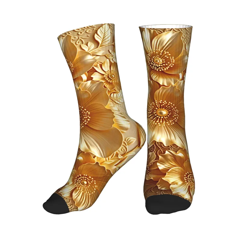 Dress Sock Men - 3D Embossed Golden Floral Seamless Print