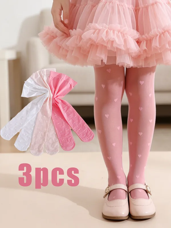 Tights Pantyhose Sheer - 3Pcs Girls Heart Print Tights 0-14Y