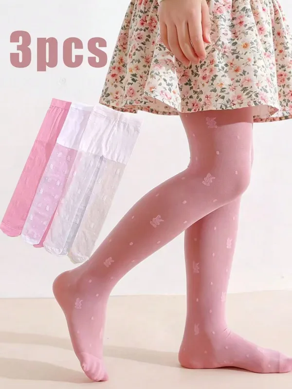Tights Pantyhose Sheer - 3Pack Girls Rabbit Print Tights 0-14Y