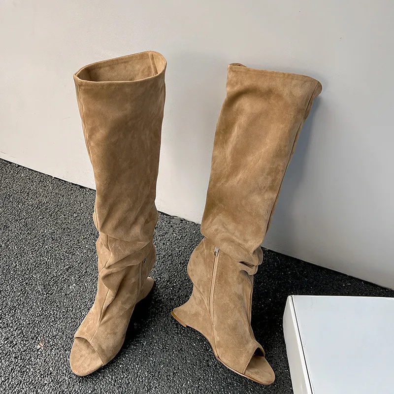 Boot Sock Slouchy - AIYKAZYSDL Strange Wedge Heel Peep Toe