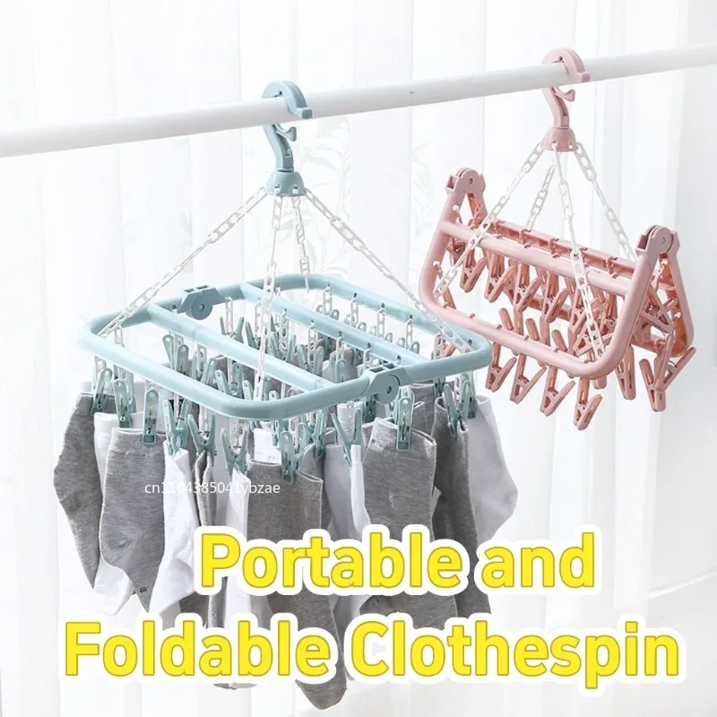 Sock Organizer Tray - 32 Clips Folding Clothes Dryer Hanger