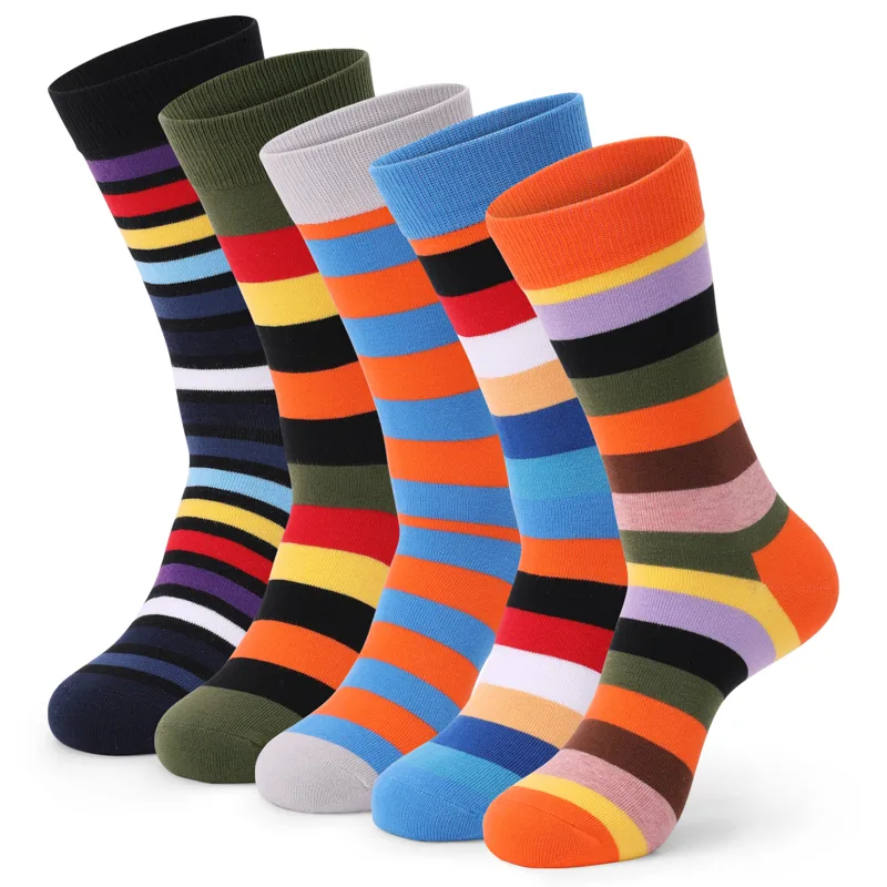 Cotton Crew Sock Pack - 5Pairs Mens Fun Dress Socks, Pattern