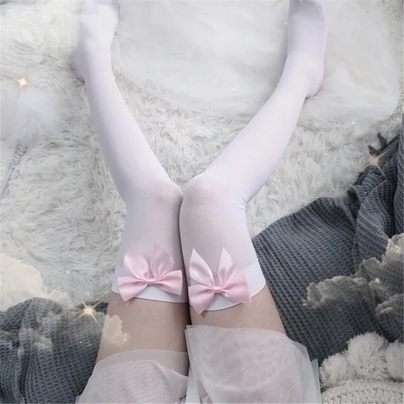 Thigh High Sock Stay Up - Sexy Women's Hosiery Pink Bow Stay