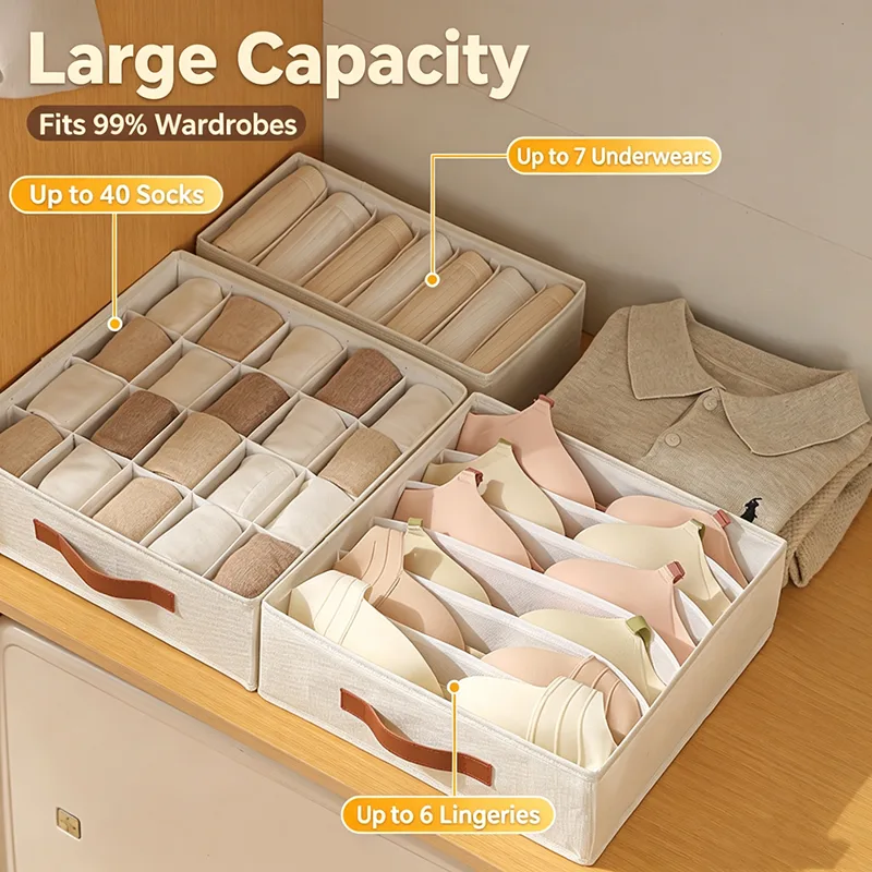 Sock Organizer Tray - 1Pc Foldable Drawer Organizer Stackable Fabric