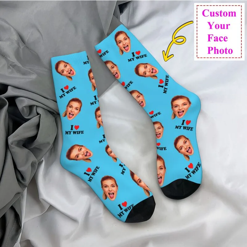 Dress Sock Men - I Love My Wife Personalized Face