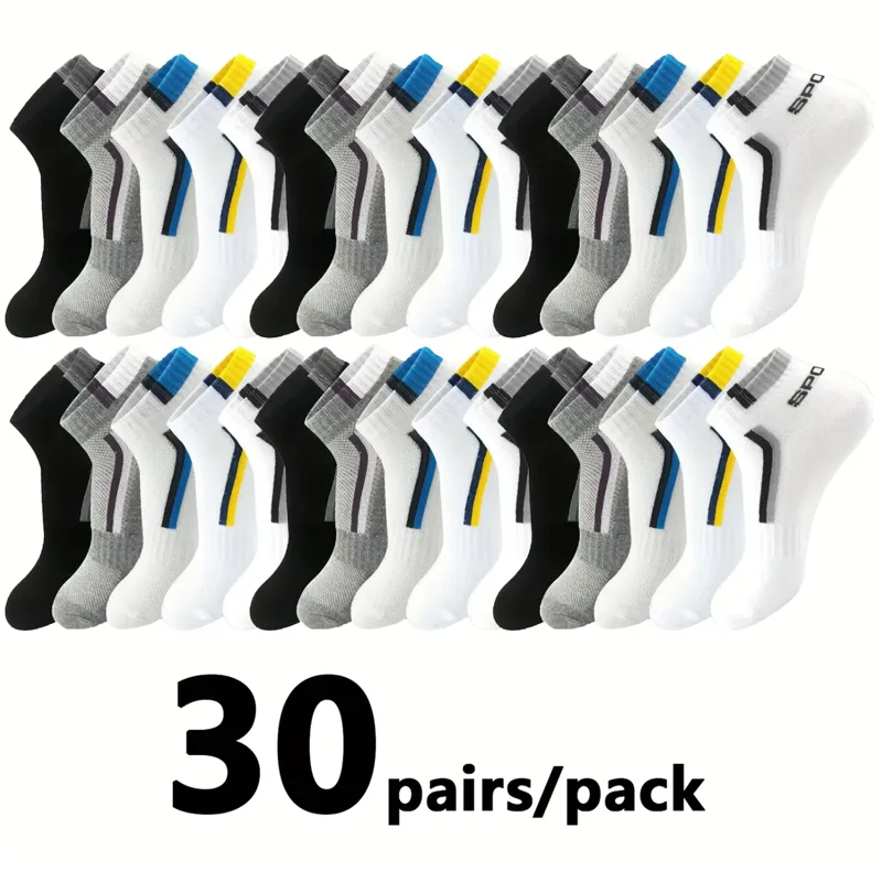 Ankle Sock Low Cut - 30Pairs Men's Color-block Mesh Ankle Socks