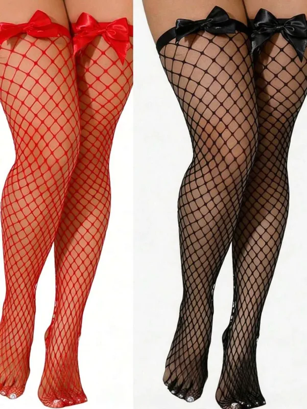 Fishnet Stocking Women - Bow Decor Fishnet Thigh High Stockings,