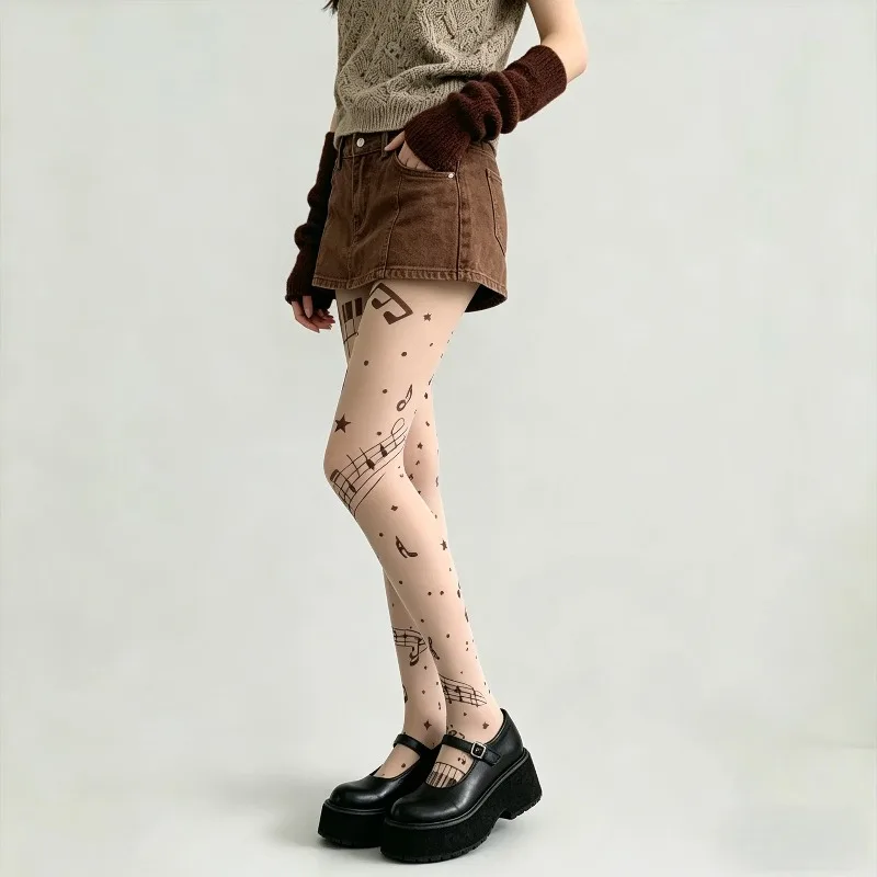 Y2K Musical Note Print Sheer P - Tights Pantyhose Sheer review and price