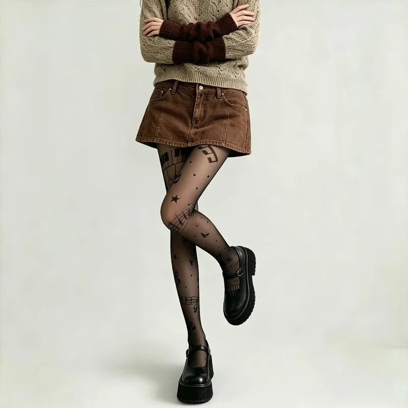 Y2K Musical Note Print Sheer P - Tights Pantyhose Sheer review and price