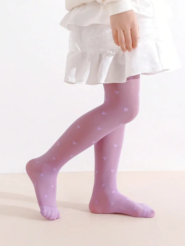 3Pcs Girls Heart Print Tights  - Tights Pantyhose Sheer review and price
