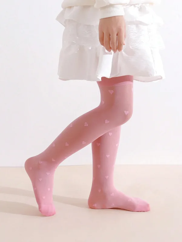 3Pcs Girls Heart Print Tights  - Tights Pantyhose Sheer review and price